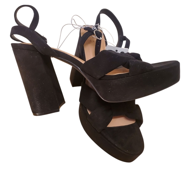 A New Day Black Platform Heels Knot Ankle Strap Block Heel Women's 9.5 - Picture 6 of 9